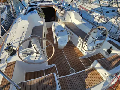 Salon of Comfort, a Jeanneau Sun Odyssey 42 i sailboat at Athens, Marina Delta Kallithea, Greece