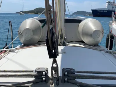 Deck of PANORAMA, a Beneteau Oceanis 343 sailboat at Skiathos, Greece