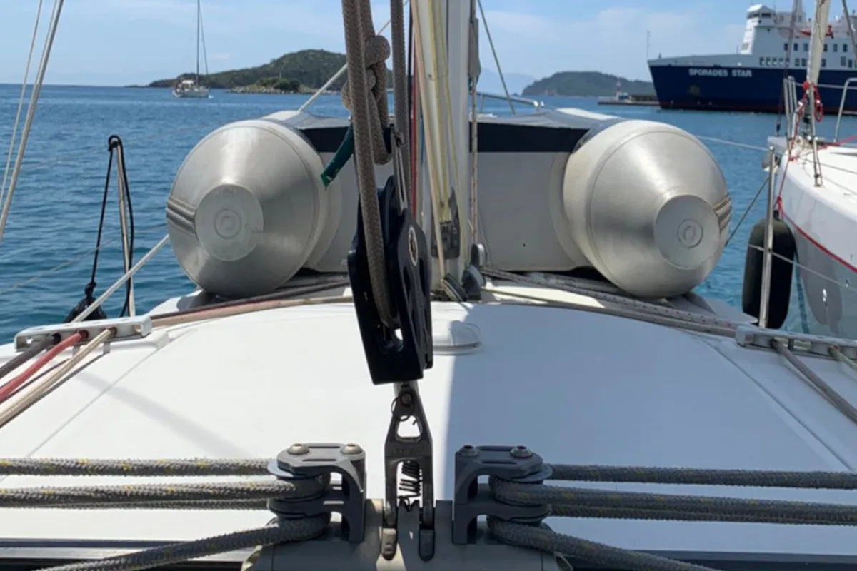 Deck of PANORAMA, a Beneteau Oceanis 343 sailboat at Skiathos, Greece
