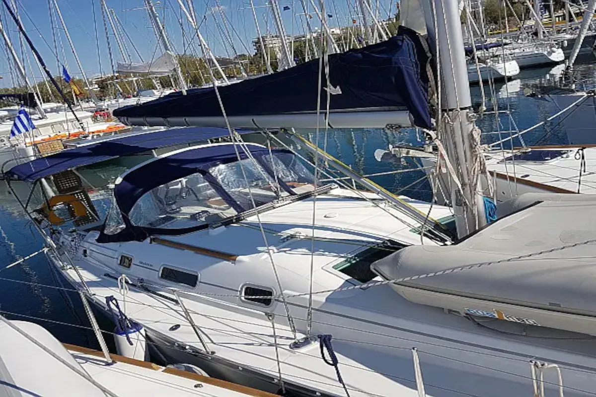 Deck of PANORAMA, a Beneteau Oceanis 343 sailboat at Skiathos, Greece