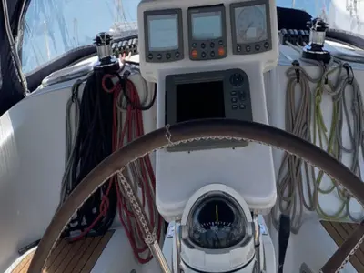Head on PANORAMA, a Beneteau Oceanis 343 sailboat at Skiathos, Greece