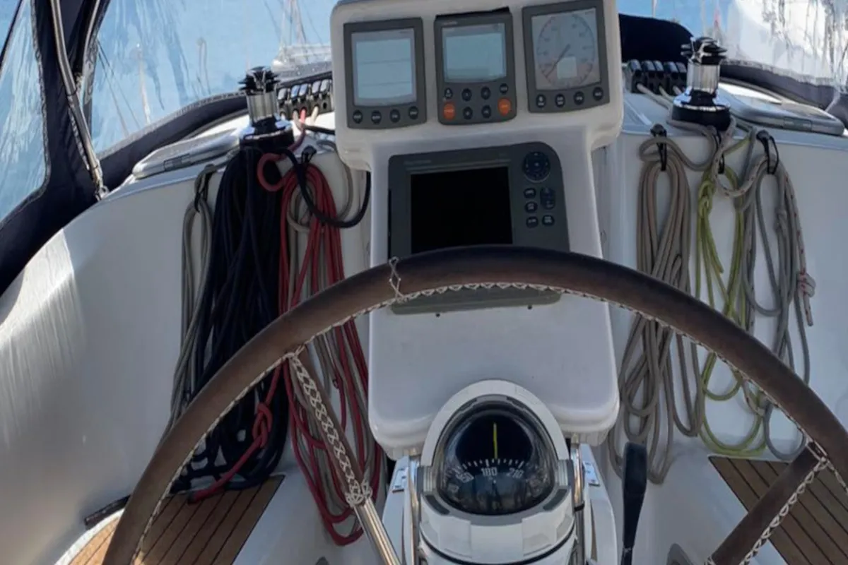 Head on PANORAMA, a Beneteau Oceanis 343 sailboat at Skiathos, Greece