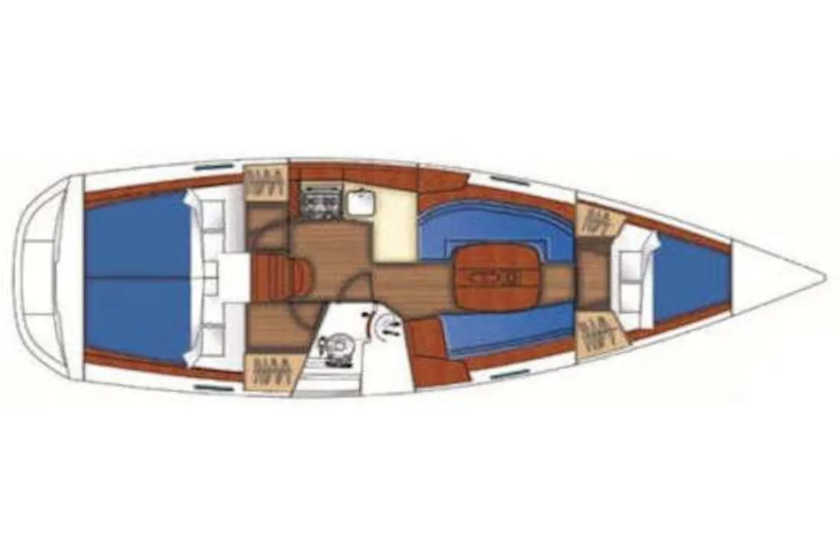 Deck of PANORAMA, a Beneteau Oceanis 343 sailboat at Skiathos, Greece