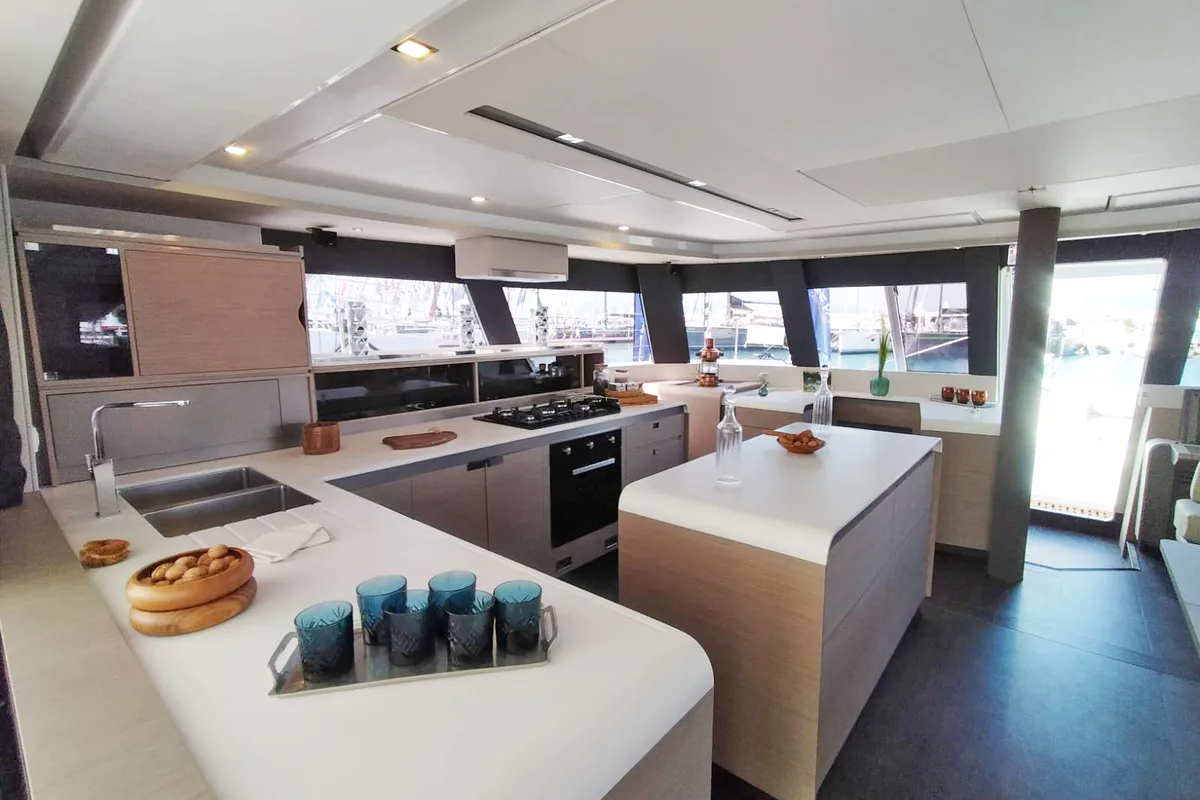 Galley of Liberta', a Fountaine Pajot Samana 59 catamaran at Castellammare di Stabia, Italy