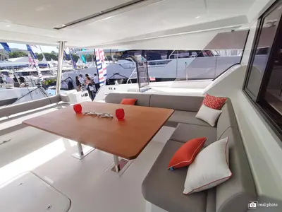 Salon of Liberta', a Fountaine Pajot Samana 59 catamaran at Castellammare di Stabia, Italy