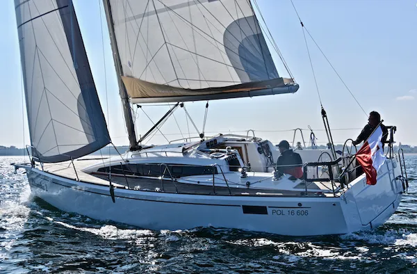 Exterior view of NN2, a Scandinavia 35 sailboat at Grad Biograd na Moru, Croatia