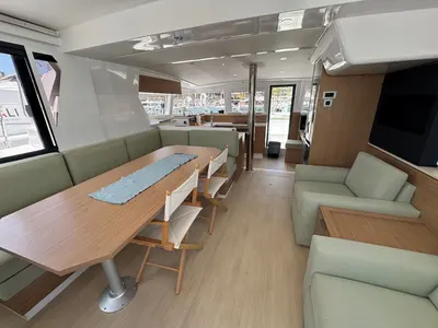 Salon of Maly, a Bali 4.2 catamaran at Seget Donji, Croatia
