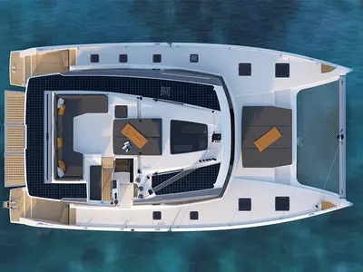 Deck of Ithaka, a Fountaine Pajot Tanna 47 Maestro catamaran at Road Town, British Virgin Islands