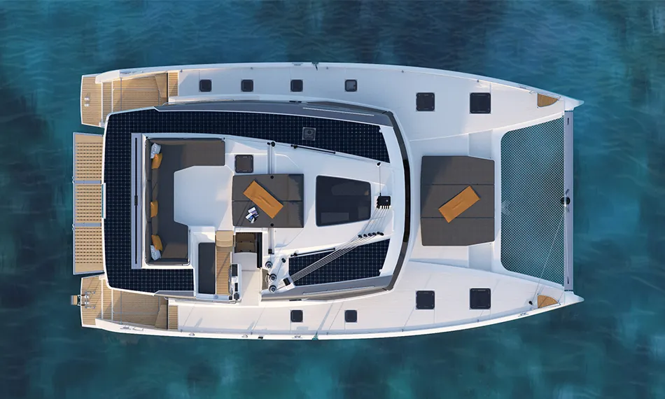 Deck of Ithaka, a Fountaine Pajot Tanna 47 Maestro catamaran at Road Town, British Virgin Islands