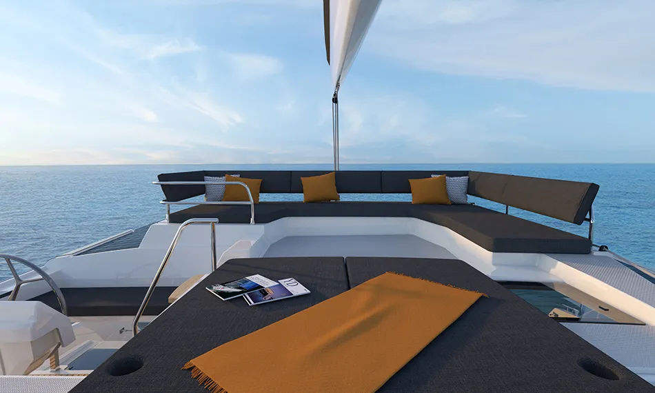 Deck of Ithaka, a Fountaine Pajot Tanna 47 Maestro catamaran at Road Town, British Virgin Islands