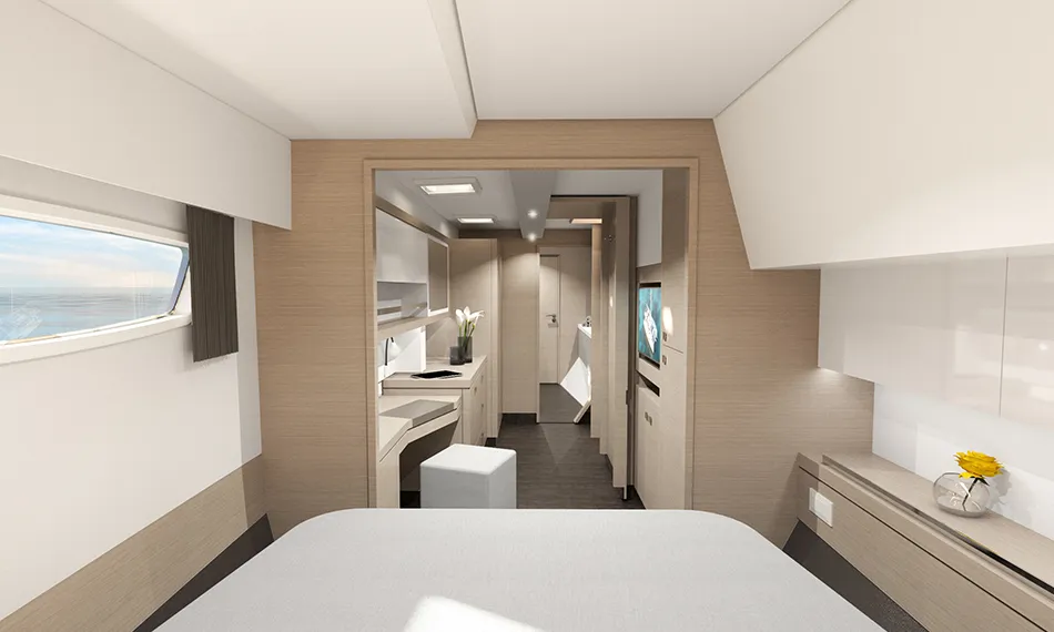 Cabin on Ithaka, a Fountaine Pajot Tanna 47 Maestro catamaran at Road Town, British Virgin Islands