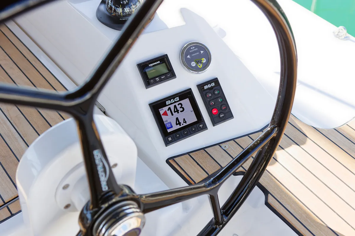 Cockpit of Skye, a Bavaria C38 sailboat at Grad Kaštela, Croatia