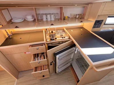 Galley of Skye, a Bavaria C38 sailboat at Grad Kaštela, Croatia