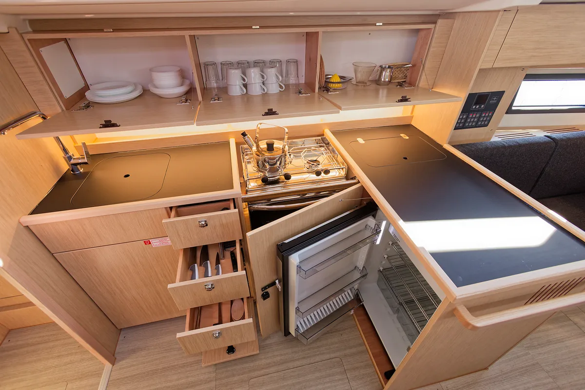 Galley of Skye, a Bavaria C38 sailboat at Grad Kaštela, Croatia
