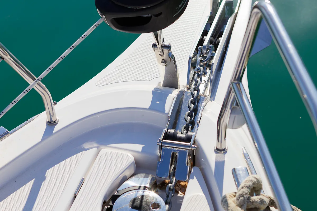 Deck of Skye, a Bavaria C38 sailboat at Grad Kaštela, Croatia