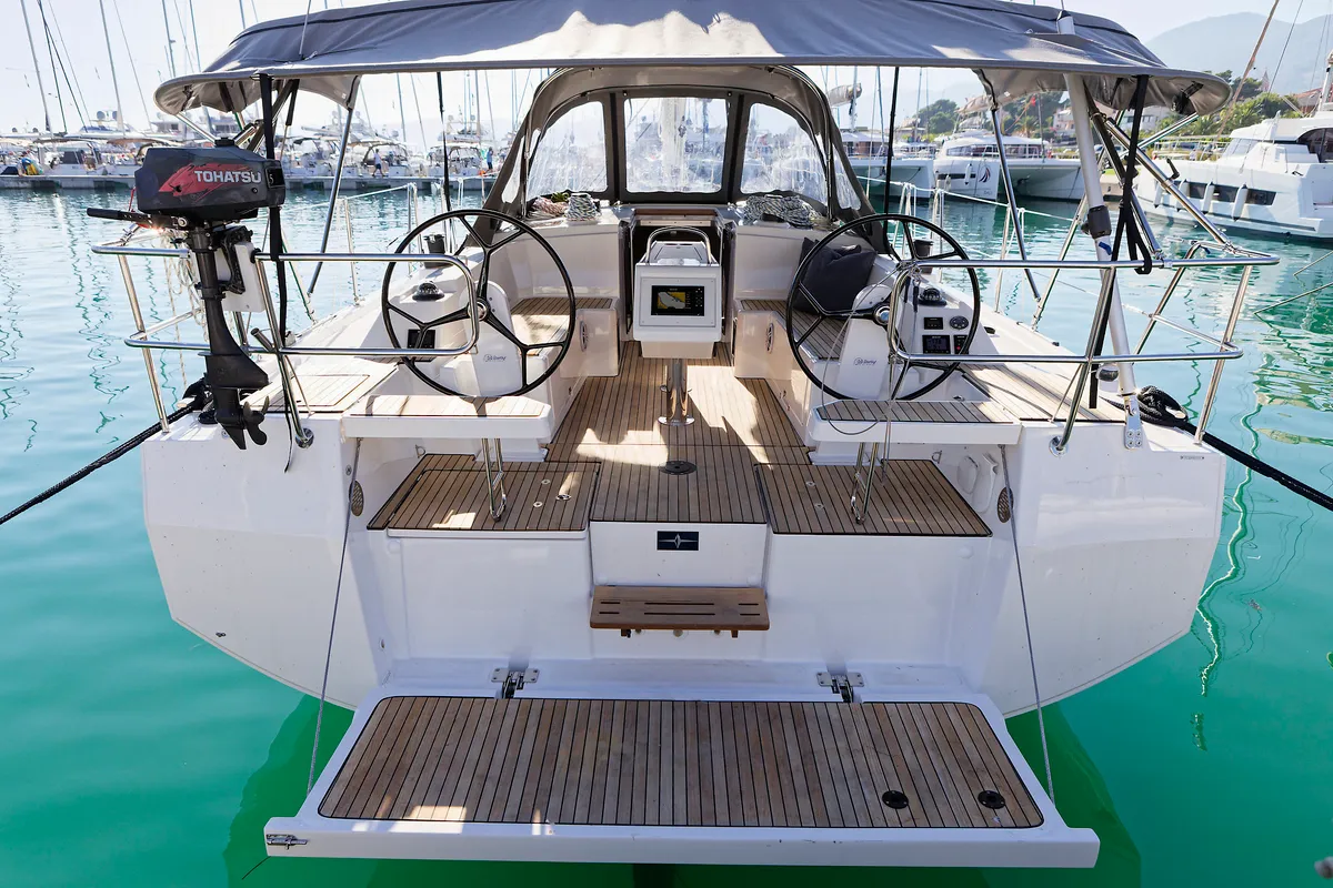 Deck of Skye, a Bavaria C38 sailboat at Grad Kaštela, Croatia