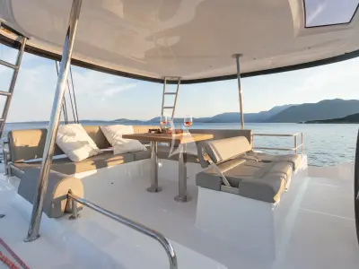 Deck of Aranel, a Lagoon 51 catamaran at Lavrion, Greece
