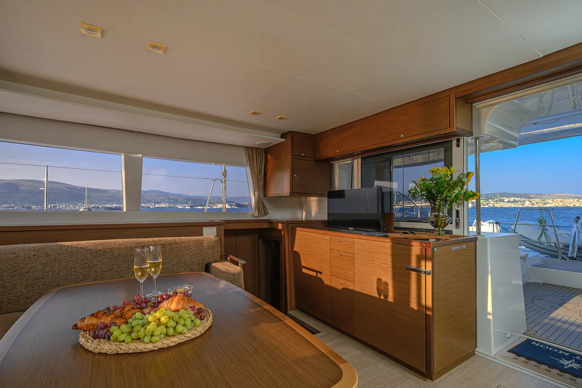 Salon of Blue Berry, a Lagoon 450 Fly catamaran at Trogir, Croatia