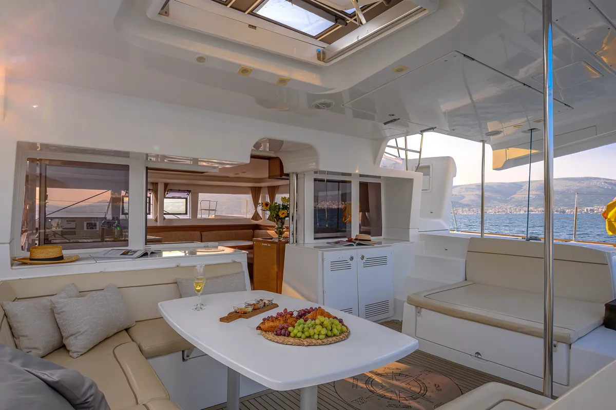 Deck of Blue Berry, a Lagoon 450 Fly catamaran at Trogir, Croatia
