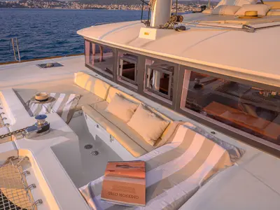 Deck of Blue Berry, a Lagoon 450 Fly catamaran at Trogir, Croatia