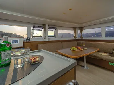 Salon of Blue Berry, a Lagoon 450 Fly catamaran at Trogir, Croatia