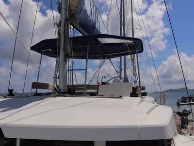 Salon of Fortunate Sun, a Bali 4.6 catamaran at Parham Town, British Virgin Islands