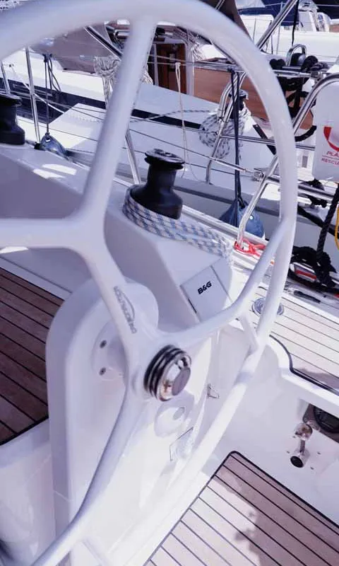 Cockpit of Catalina, a Bavaria Cruiser 37 sailboat at Figari/Golfo Aranci, Italy