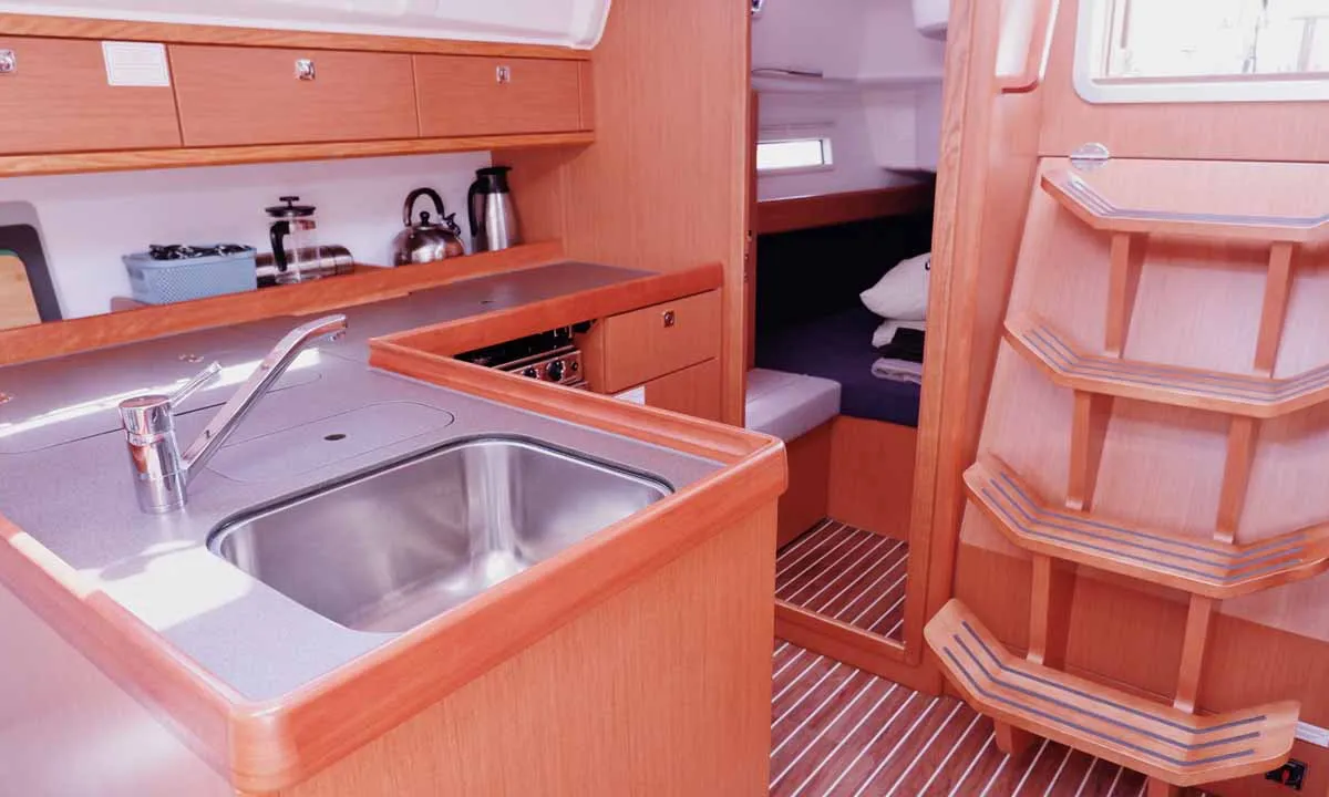 Galley of Catalina, a Bavaria Cruiser 37 sailboat at Figari/Golfo Aranci, Italy