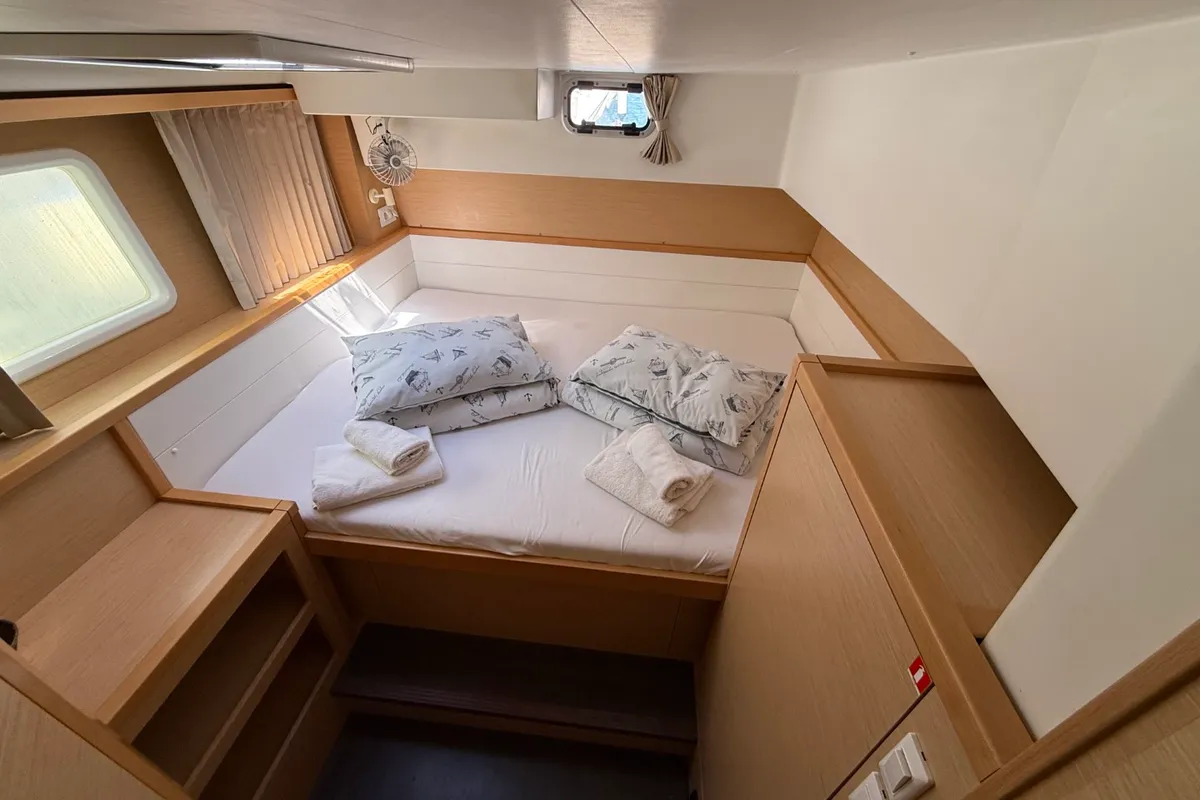 Cabin on Cava, a Lagoon 39 catamaran at Lavrion, Greece