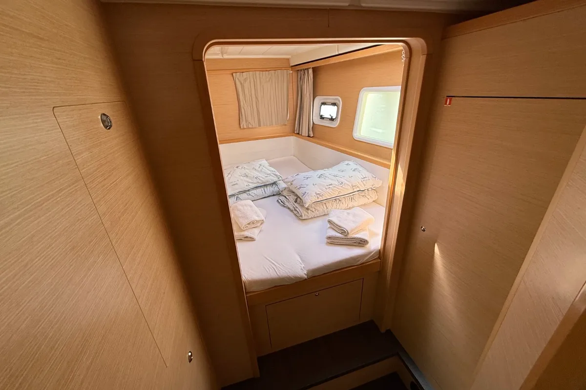Cabin on Cava, a Lagoon 39 catamaran at Lavrion, Greece
