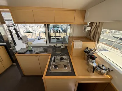 Galley of Cava, a Lagoon 39 catamaran at Lavrion, Greece