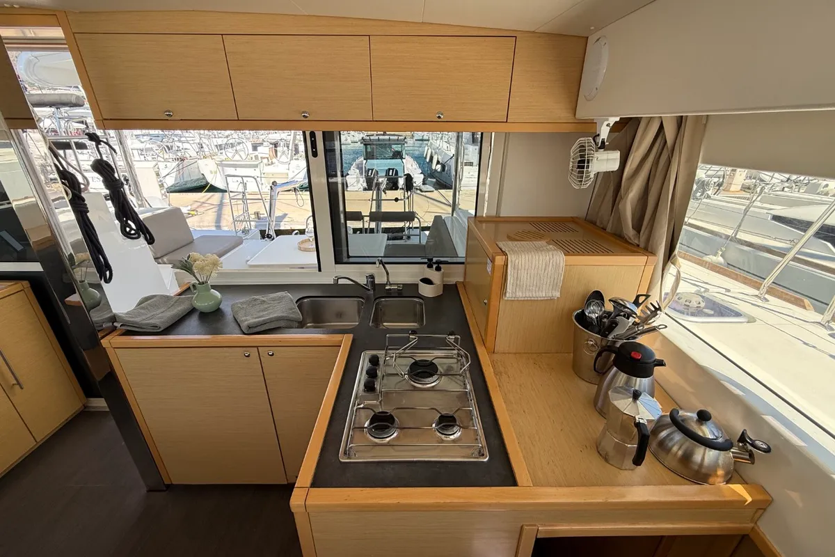Galley of Cava, a Lagoon 39 catamaran at Lavrion, Greece