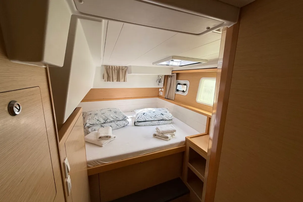 Cabin on Cava, a Lagoon 39 catamaran at Lavrion, Greece