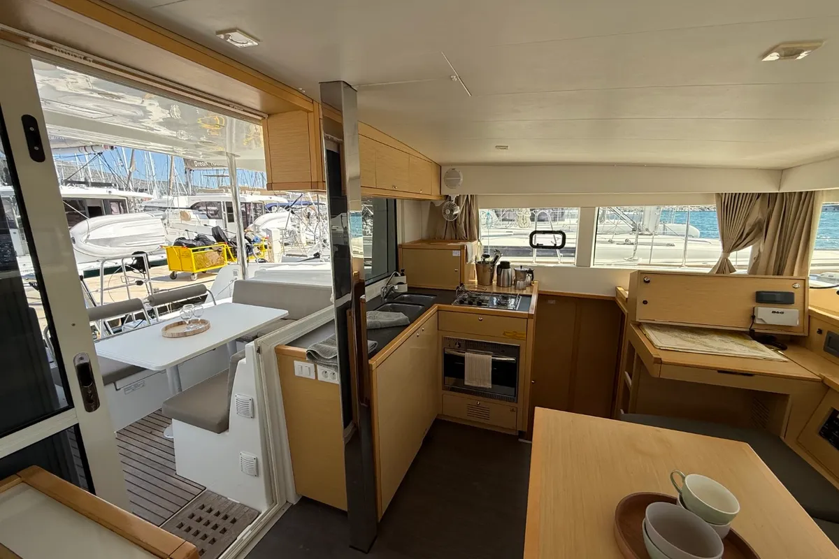Galley of Cava, a Lagoon 39 catamaran at Lavrion, Greece