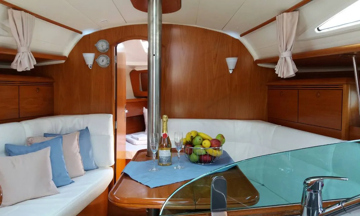 Salon of Kama, a Jeanneau Sun Odyssey 35 sailboat at Municipal Unit of Nea Peramos, Greece