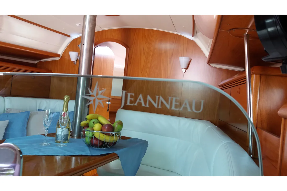 Salon of Kama, a Jeanneau Sun Odyssey 35 sailboat at Municipal Unit of Nea Peramos, Greece