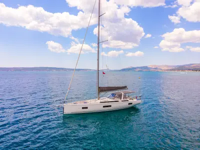 Deck of Spring Song, a Beneteau Oceanis 54 sailboat at Grad Kaštela, Croatia