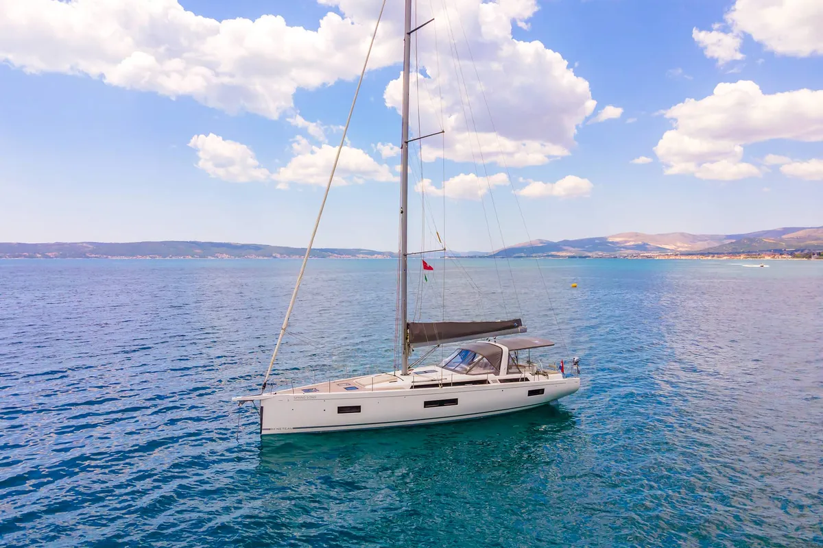 Deck of Spring Song, a Beneteau Oceanis 54 sailboat at Grad Kaštela, Croatia