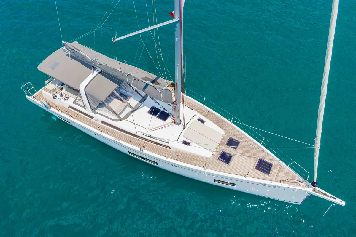 Exterior view of Spring Song, a Beneteau Oceanis 54 sailboat at Grad Kaštela, Croatia