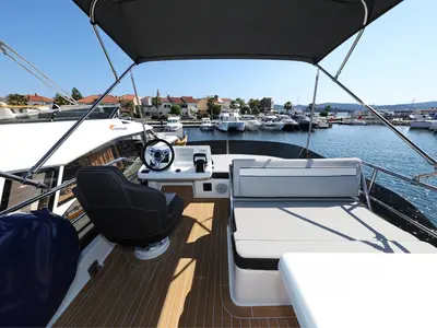 Lino, a Jeanneau Merry Fisher 1095 Fly Serie2 motorboat at Grad Biograd na Moru, Croatia