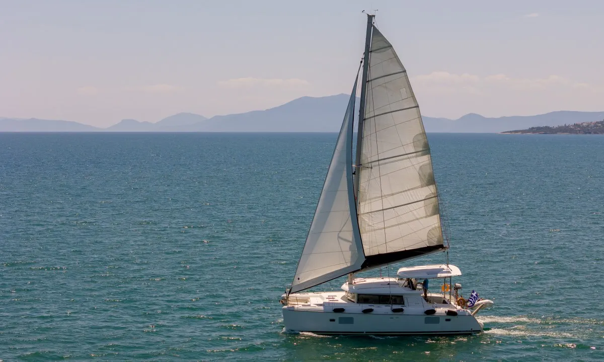 Amelia, a Lagoon 420 catamaran at Volos, Greece