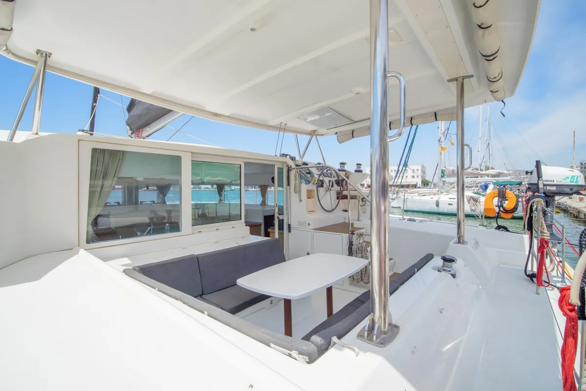 Amelia, a Lagoon 420 catamaran at Volos, Greece