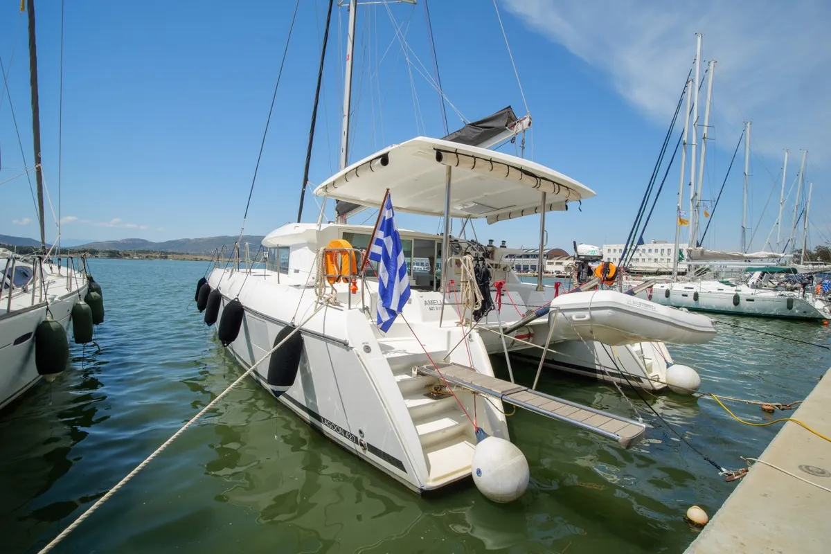 Amelia, a Lagoon 420 catamaran at Volos, Greece