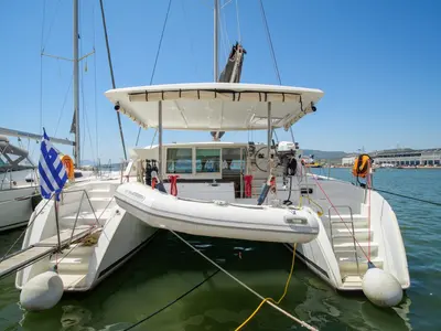 Amelia, a Lagoon 420 catamaran at Volos, Greece