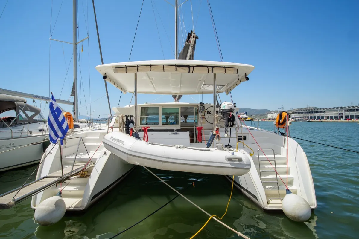 Amelia, a Lagoon 420 catamaran at Volos, Greece