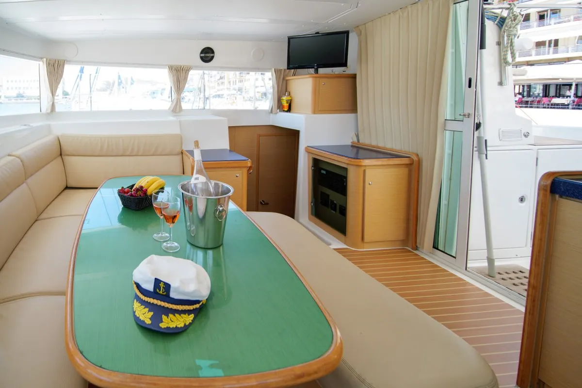 Amelia, a Lagoon 420 catamaran at Volos, Greece
