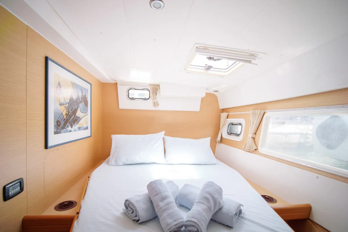 Amelia, a Lagoon 420 catamaran at Volos, Greece