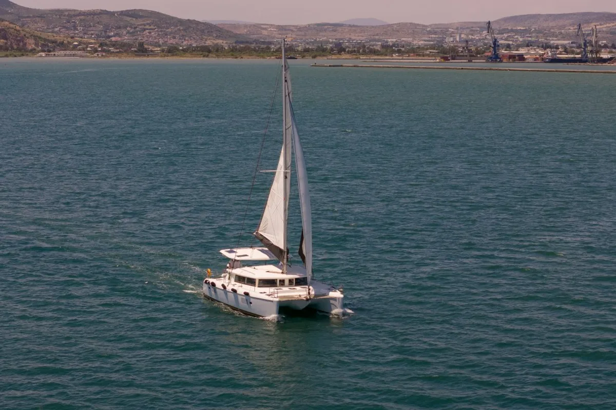 Amelia, a Lagoon 420 catamaran at Volos, Greece