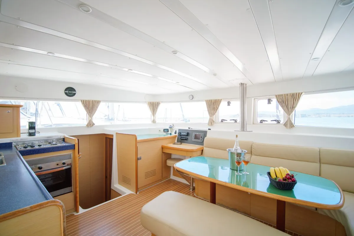 Amelia, a Lagoon 420 catamaran at Volos, Greece