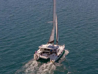 Amelia, a Lagoon 420 catamaran at Volos, Greece